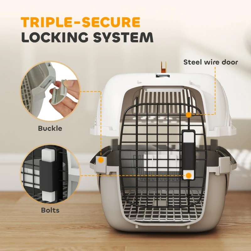 PawHut Airline Approved Pet Carrier for Mini Dogs and Cats with Steel Wire Door, Water Bowl, for Car, Airplane, Outdoor