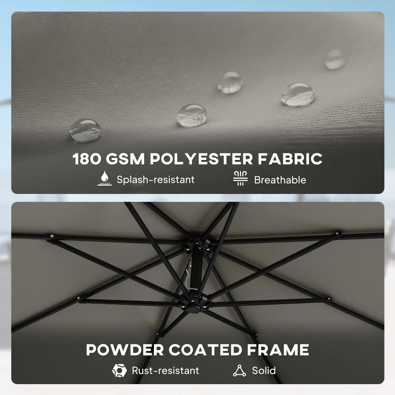 Outsunny 9.6 ft Offset Patio Umbrella with Sandbag, Garden Hanging Banana Cantilever Parasol with 360° Rotation, Grey