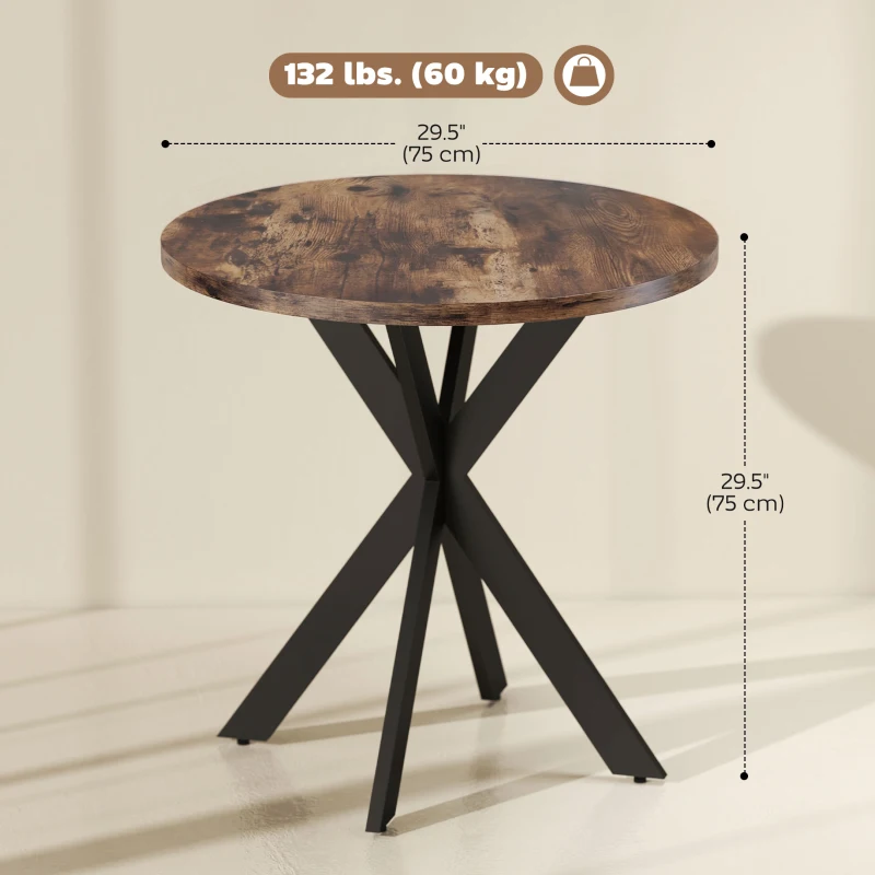 HOMCOM 29" Dining Table, Contemporary Round Kitchen Table with Steel Legs, Rustic Brown