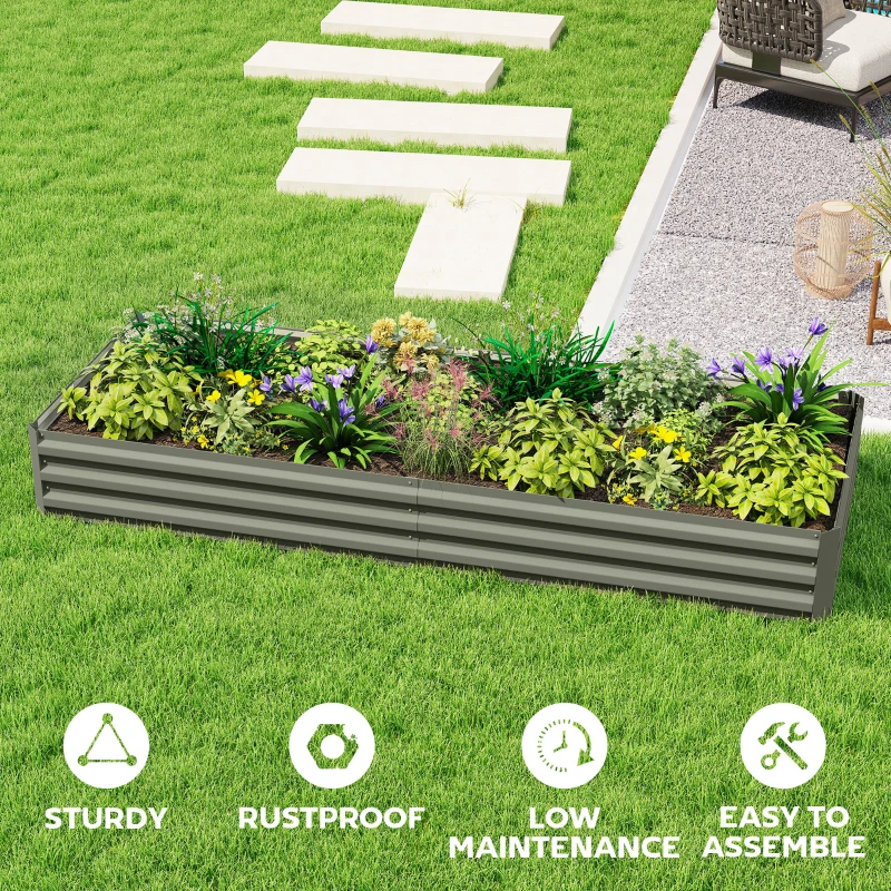 Outsunny 8 x 3 x 1ft Galvanized Raised Garden Bed, Metal Elevated Planter Box for Growing Flowers, Herbs, Succulents, Light Grey