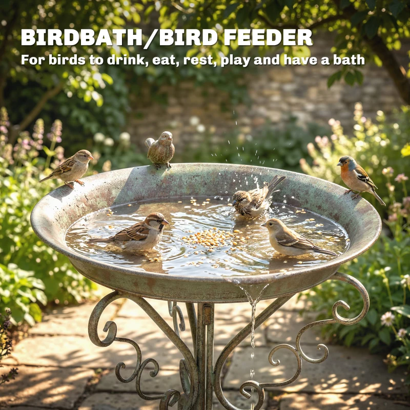 Outsunny 30" Tall Bird Bath with Bird Statue and Decorative Stand, Freestanding Vintage Garden BirdBath Bowl Pedestal