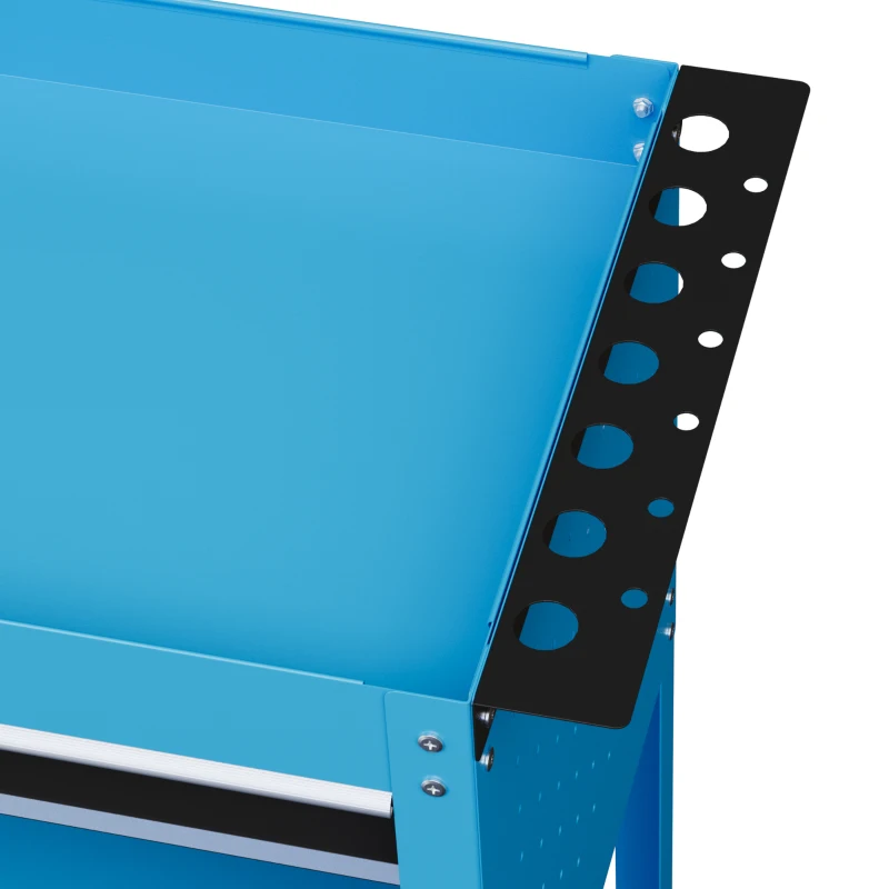 HOMCOM Tool Cart on Wheels, Utility Cart with Wheels, Ball Bearing Drawer, Storage Trays for Garage, Warehouse, Workshop, Blue