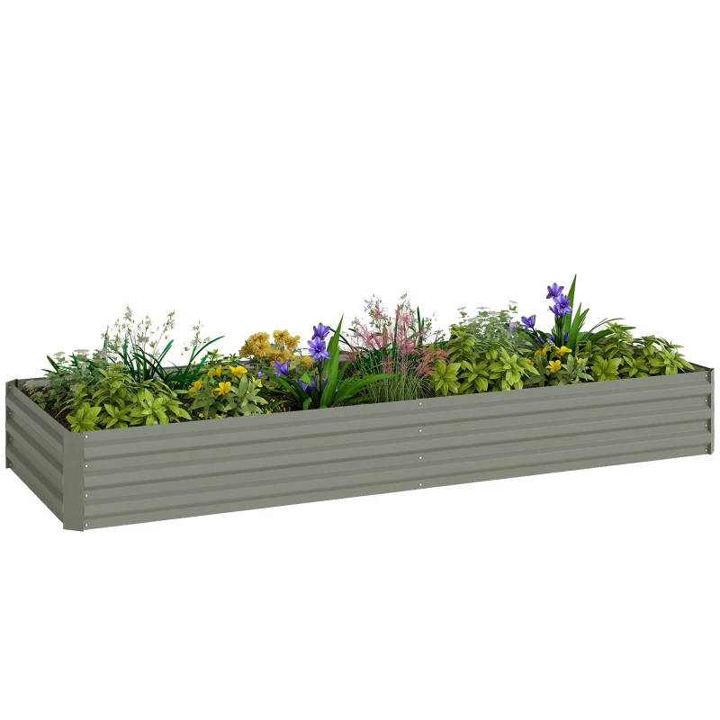 Outsunny 8 x 3 x 1ft Galvanized Raised Garden Bed, Metal Elevated Planter Box for Growing Flowers, Herbs, Succulents, Light Grey