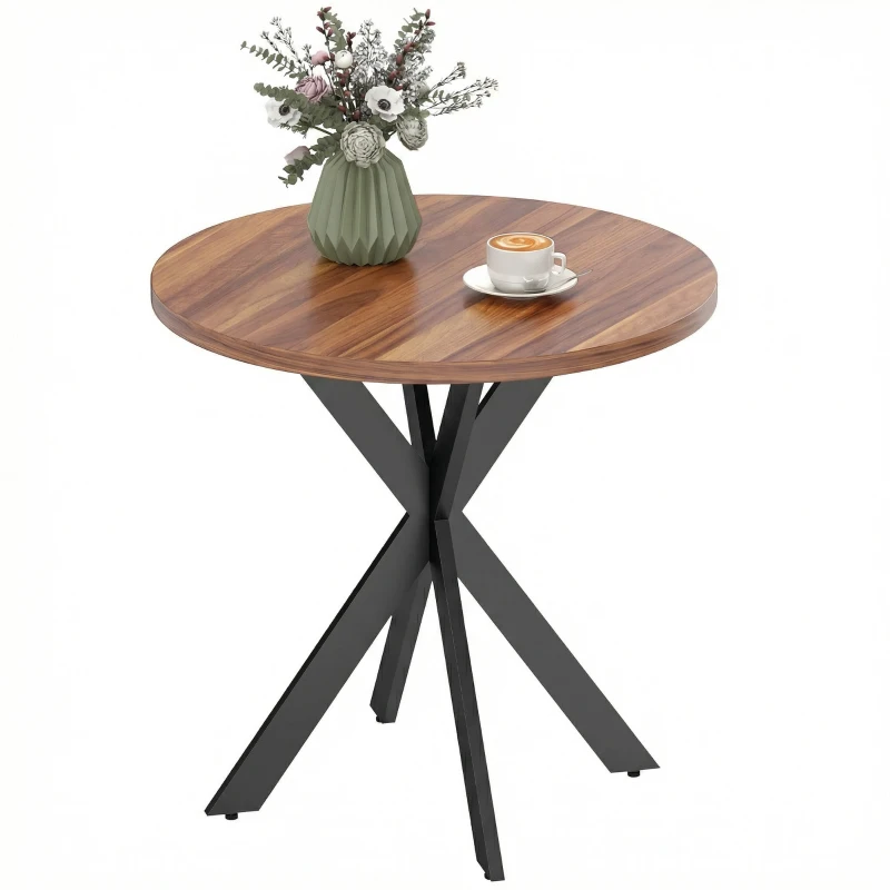 HOMCOM 29" Dining Table, Contemporary Round Kitchen Table with Steel Legs, Walnut