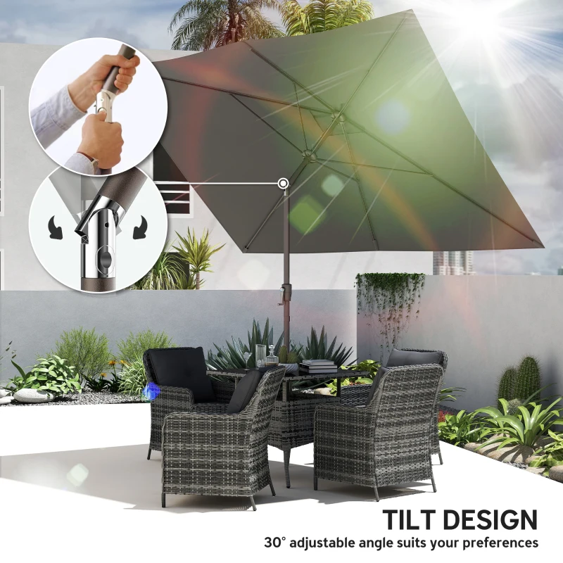 Outsunny 6.5x10ft Patio Umbrella, Rectangle Market Umbrella, Dark Grey