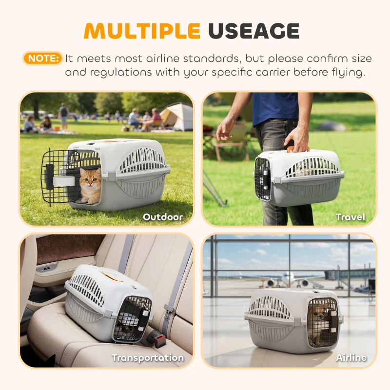PawHut Airline Approved Pet Carrier for Mini Dogs and Cats with Steel Wire Door, Water Bowl, for Car, Airplane, Outdoor