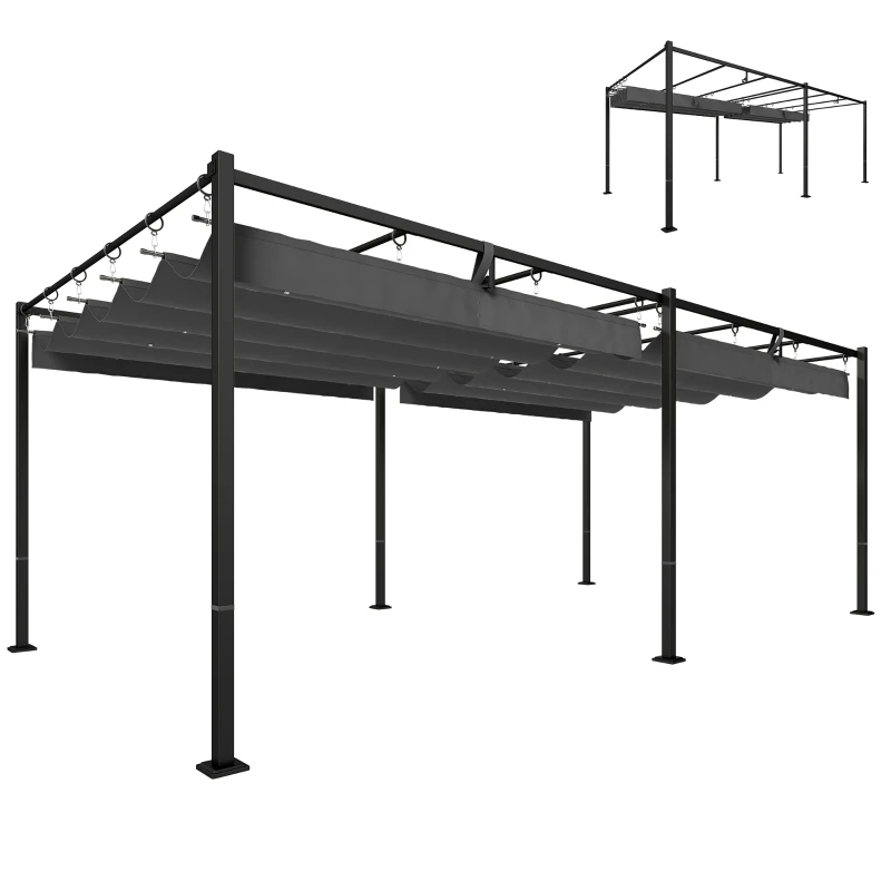 Outsunny 19' x 10' Pergola with Retractable Canopy, Patio Pergola with Sun Shade Shelter, UV50+, for Patio, Garden, Dark Grey