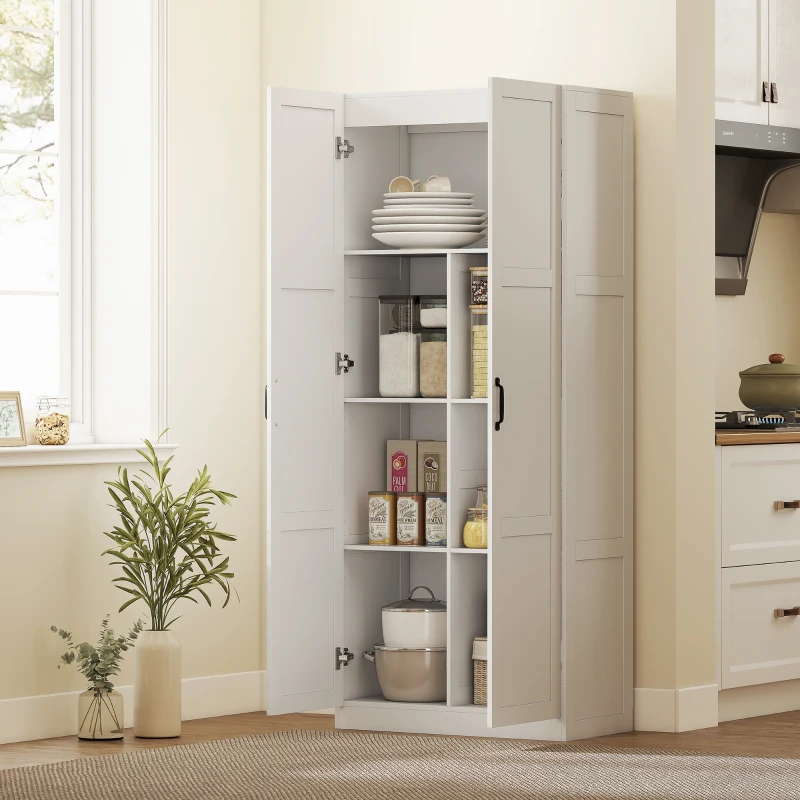 HOMCOM Farmhouse Pantry Cabinet, 71" Tall Kitchen Pantry Storage Cabinet with Soft-Close Hinges, Adjustable Shelves, White