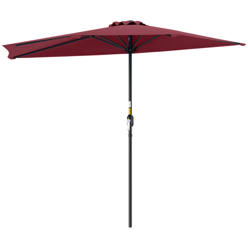 Outsunny 9ft Half Round Umbrella Outdoor Patio Garden Balcony Parasol Window Sun Shade w/ 5 Ribs Wine Red