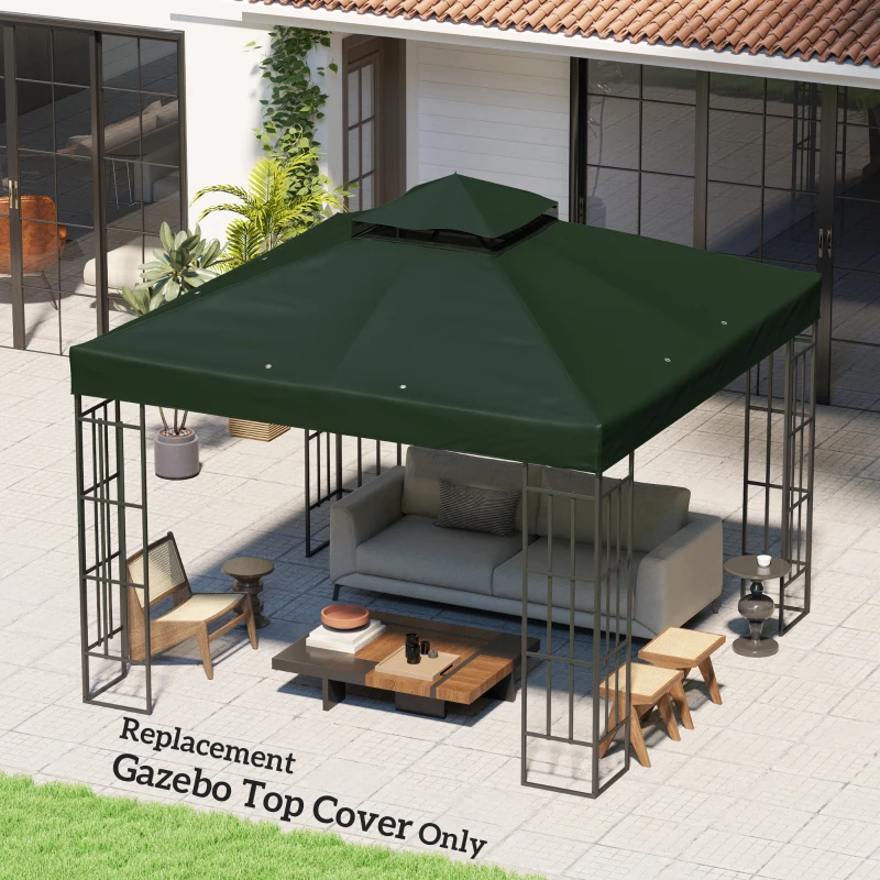 Outsunny 10' x 10' Gazebo Canopy Replacement Cover, 2-Tier Garden Gazebo Roof Replacement, UPF30+, TOP COVER ONLY, Green