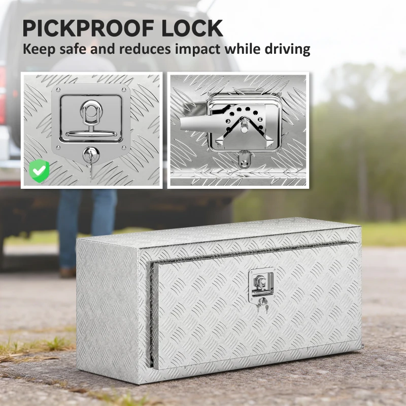 HOMCOM Heavy Duty Aluminum Truck Bed Tool Box, 36 Inch Wavy Plate Tool Box Chest, Waterproof Storage Toolbox Chest Organizer