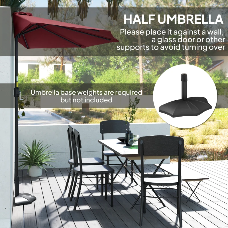 Outsunny 9ft Half Round Umbrella Outdoor Patio Garden Balcony Parasol Window Sun Shade w/ 5 Ribs Wine Red