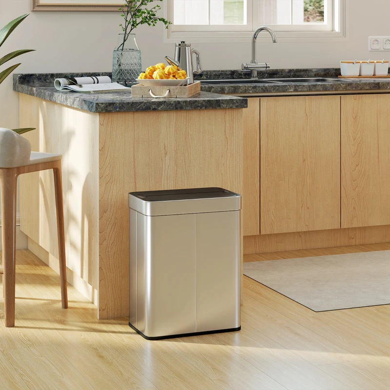 HOMCOM 13.2 Gallon Sensor Can, Automatic Garbage Can with Soft-Close Butterfly Lid, Fingerprint-Proof Stainless Steel, Silver