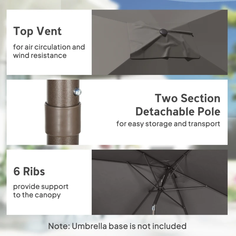 Outsunny 6.5x10ft Patio Umbrella, Rectangle Market Umbrella, Dark Grey