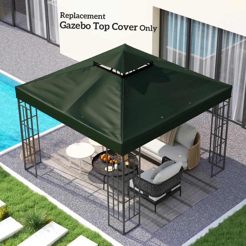 Outsunny 10' x 10' Gazebo Canopy Replacement Cover, 2-Tier Garden Gazebo Roof Replacement, UPF30+, TOP COVER ONLY, Green