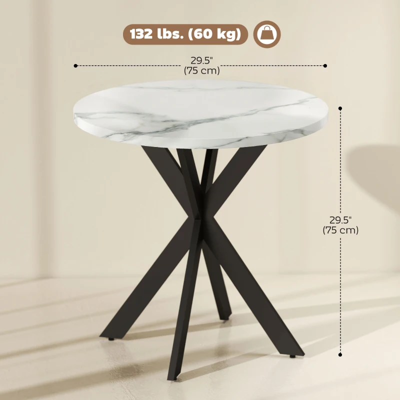 HOMCOM 29" Dining Table, Contemporary Round Kitchen Table with Steel Legs, White Marble-Effect