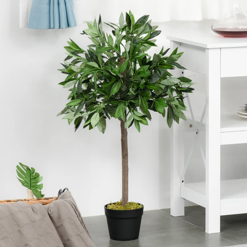 Outsunny 3FT Artificial Laurel Tree Set of 2, Lifelike Fake Plant with 564 Leaves, Potted Fake Plant for Home Office Decor, Green