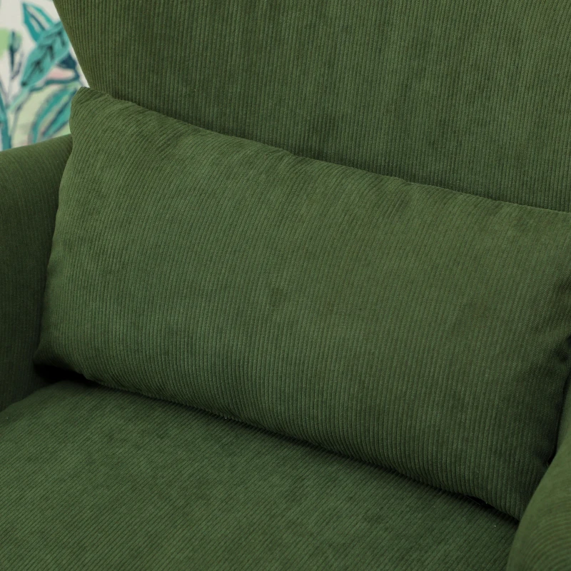 HOMCOM Modern Accent Chair, Upholstered Armchair with Solid Wood Legs and Lumbar Pillow for Living Room, Green