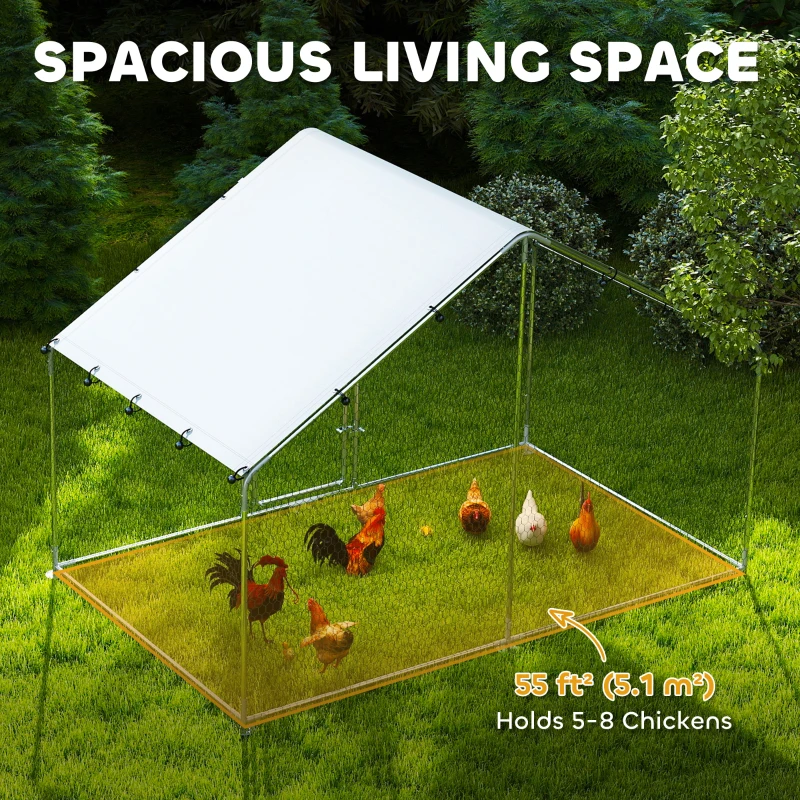 PawHut Metal Chicken Coop, 9.8 x 5.6 FT Walk-in Chicken Run with Cover, Lockable Door, Outdoor Poultry Cage for 5-8 Chickens