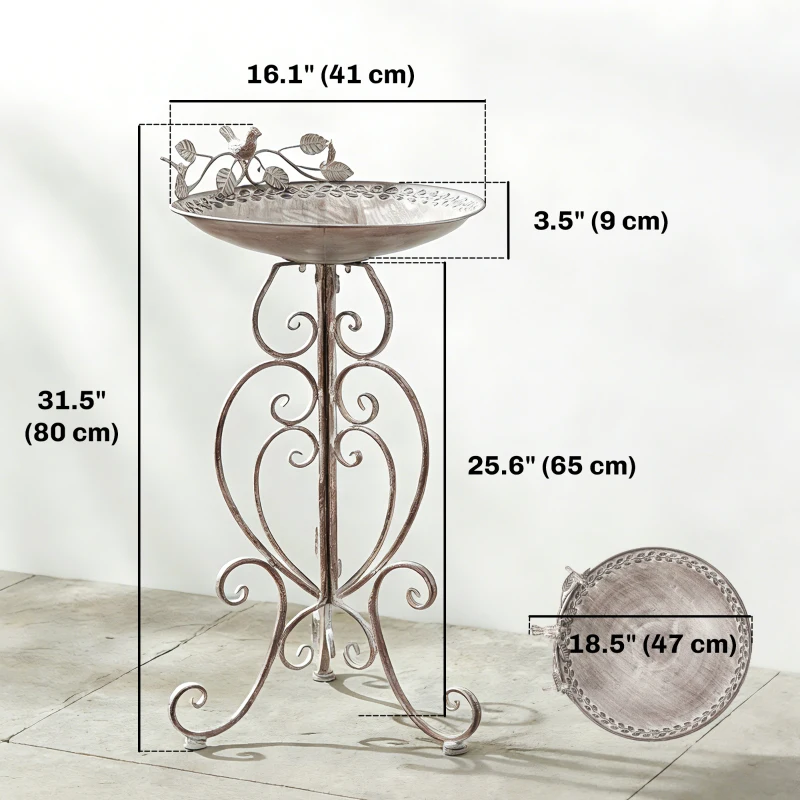 Outsunny 30" Tall Bird Bath with Bird Statues and Decorative Stand, Freestanding Vintage Garden BirdBath Bowl Pedestal, Brown