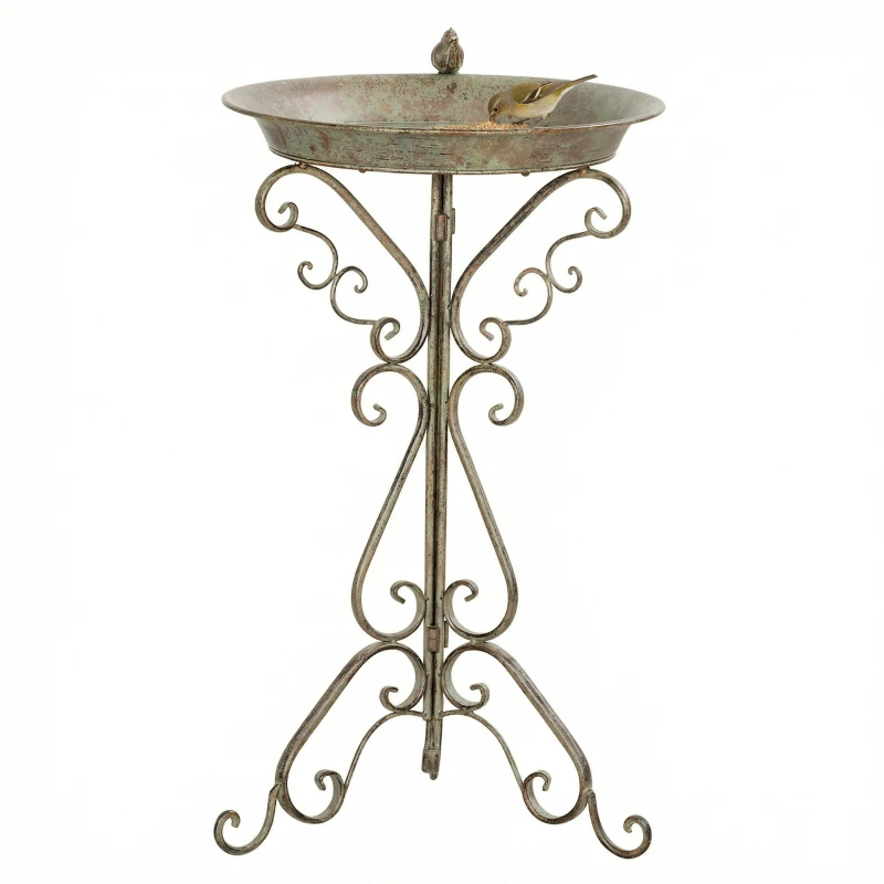 Outsunny 30" Tall Bird Bath with Bird Statue and Decorative Stand, Freestanding Vintage Garden BirdBath Bowl Pedestal