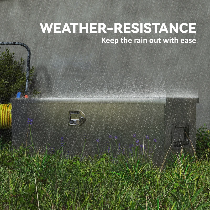 HOMCOM 48 Inch Truck Bed Tool Box, Heavy Duty Aluminum Diamond Plate Trailer Tongue Box with Side Handle and Locks Keys