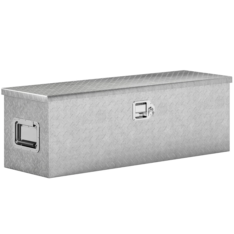 HOMCOM 48 Inch Truck Bed Tool Box, Heavy Duty Aluminum Diamond Plate Trailer Tongue Box with Side Handle and Locks Keys