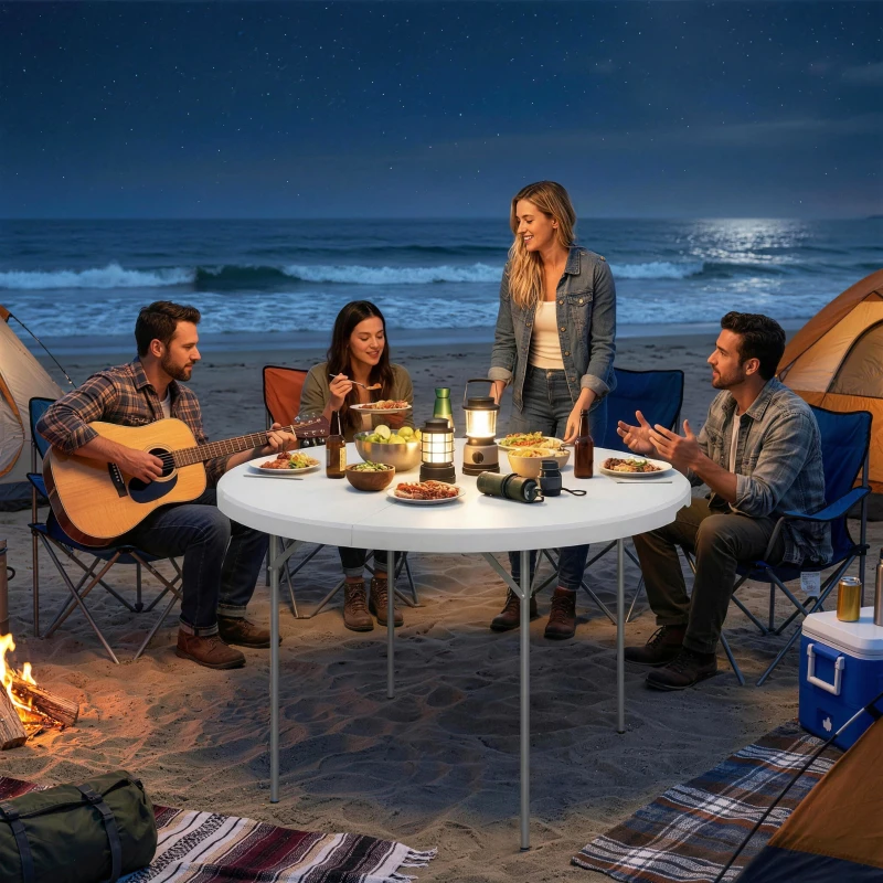 Outsunny 4ft Plastic Folding Picnic Table, Camping Table with Anti-Slip Foot Pads, Indoor Outdoor for Beach, BBQ, White