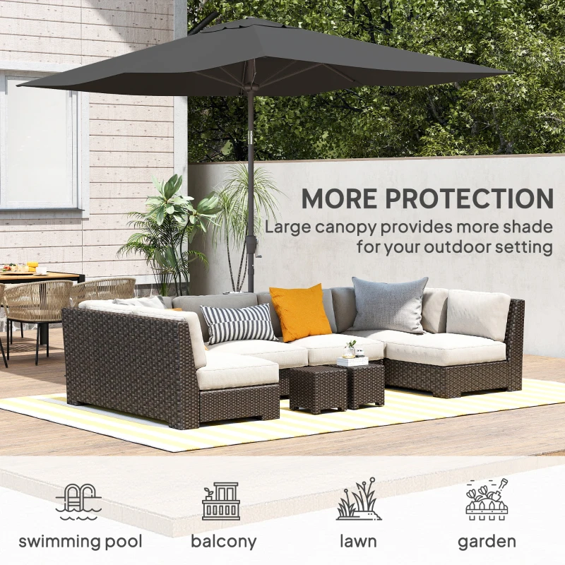 Outsunny 6.5x10ft Patio Umbrella, Rectangle Market Umbrella, Black