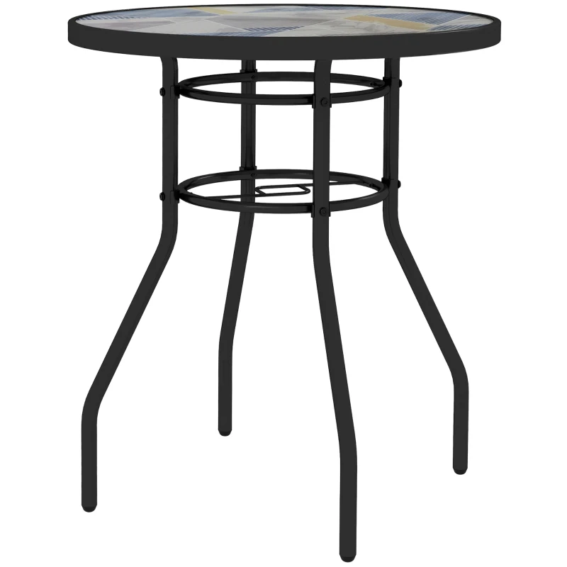 Outsunny 23.6" Round Patio Table, Outdoor Side Table with Glass Printed Top, Multicolour
