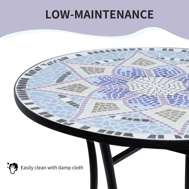 Outsunny 23.6" Mosaic Round Patio Table with Ceramic Tabletop, Outdoor Furniture, Multicolor