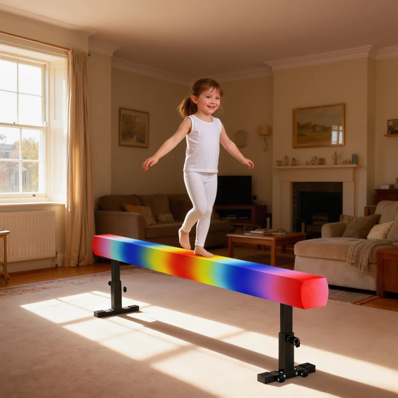 Soozier 7.5ft Adjustable Balance Beam, Gymnastics Beam with Wheels, Gymnastics Equipment for 6+ Years Old Training