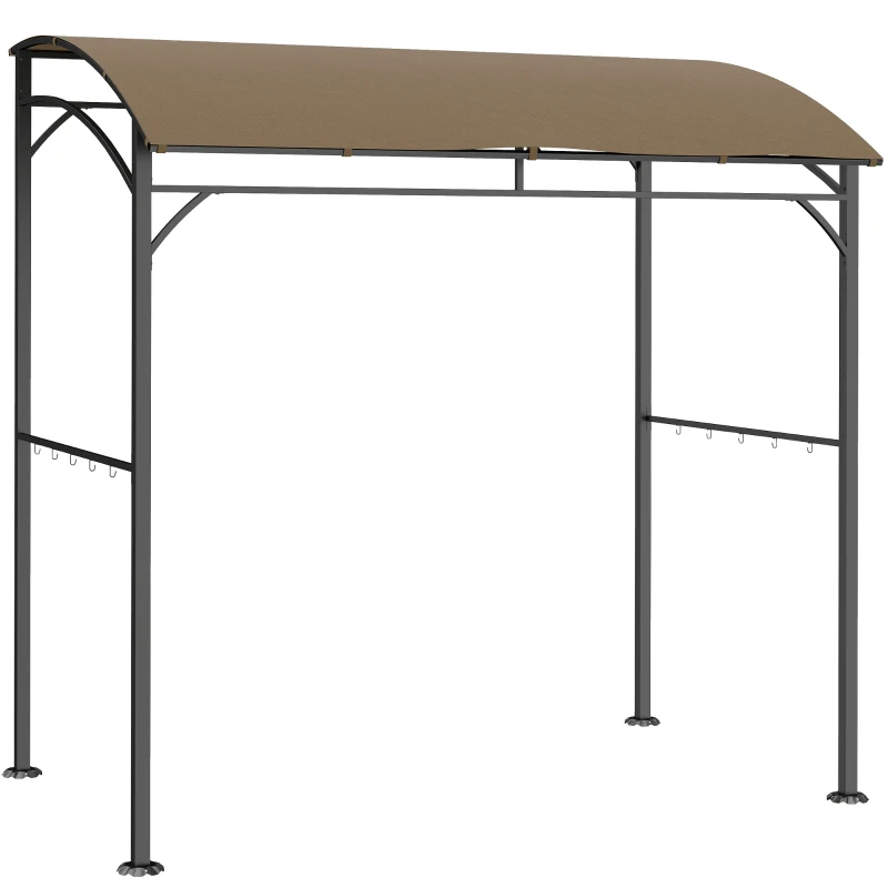 Outsunny 7' x 5' Garden Grill Canopy, BBQ Grill Gazebo Tent with Steel Frame and Hooks, Outdoor Sun Shade, Dark Coffee