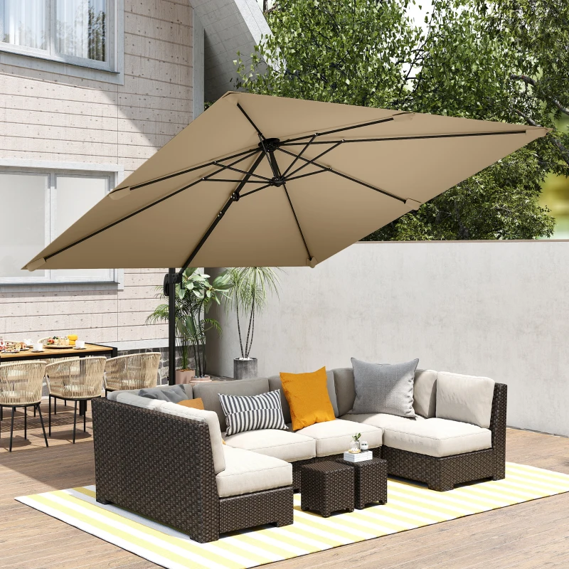 Outsunny 10 FT Cantilever Patio Umbrella, Square Patio Umbrella with Crank Handle, Cross Base and Tilt, 360° Rotation