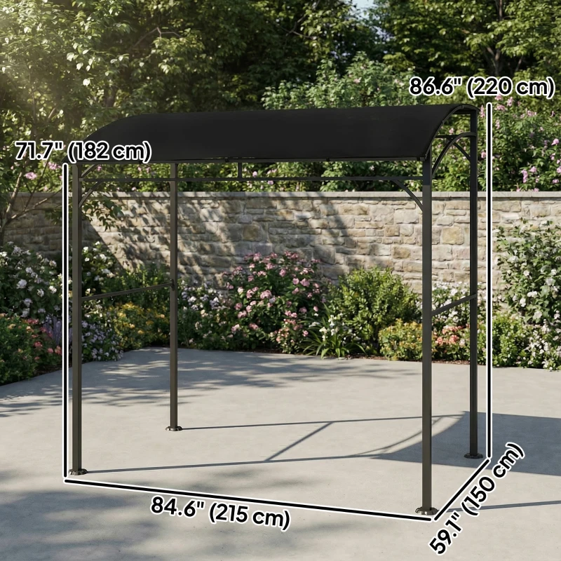 Outsunny 7' x 5' Garden Grill Canopy, BBQ Grill Gazebo Tent with Steel Frame and Hooks, Outdoor Sun Shade, Black