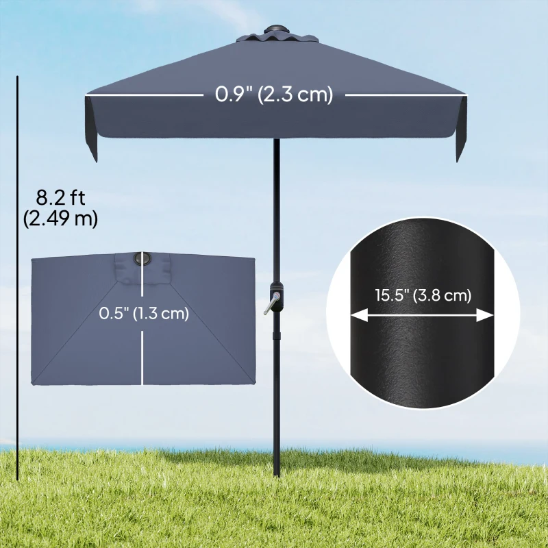 Outsunny 7.5ft Half Umbrella Semi Patio Parasol with Crank Handle, Top Vent for Garden, Balcony- NO BASE INCLUDED, Dark Blue