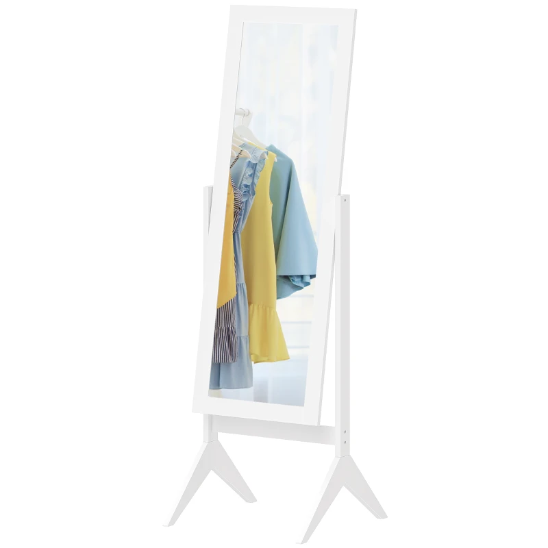 HOMCOM Full Length Mirror, Free Standing Full Body Mirror with Rectangular Frame, Adjustable Angle for Dressing Room, Bedroom, Living Room, White