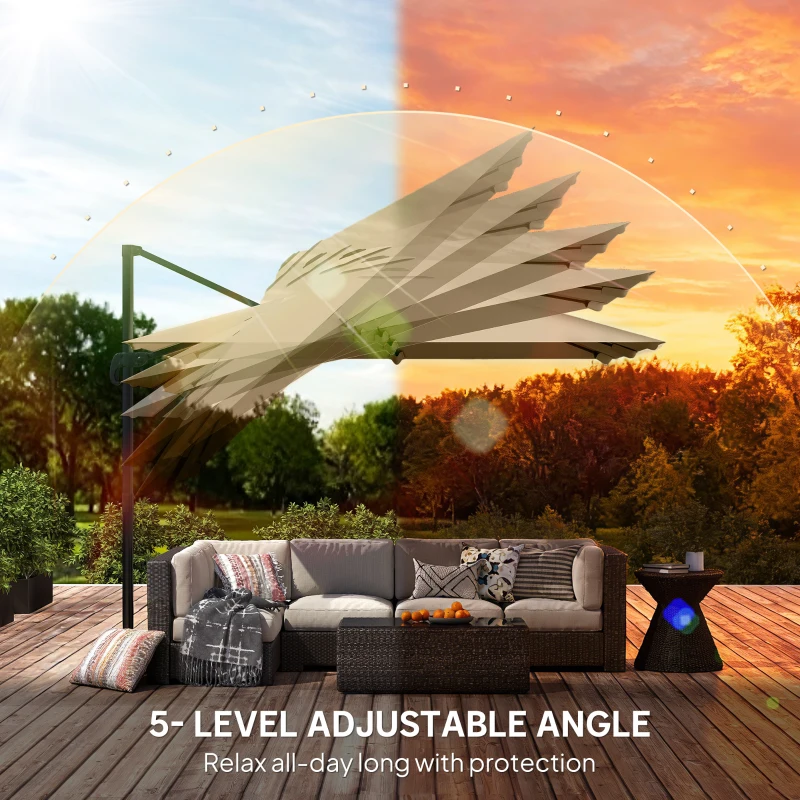 Outsunny 10 FT Cantilever Patio Umbrella, Square Patio Umbrella with Crank Handle, Cross Base and Tilt, 360° Rotation