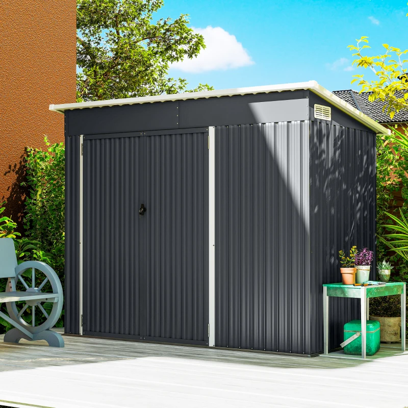 Outsunny 7.5' x 4.3' Outdoor Storage Shed, Waterproof Metal Garden Shed with Lockable Doors, for Backyard, Lawn, Patio, Dark Grey