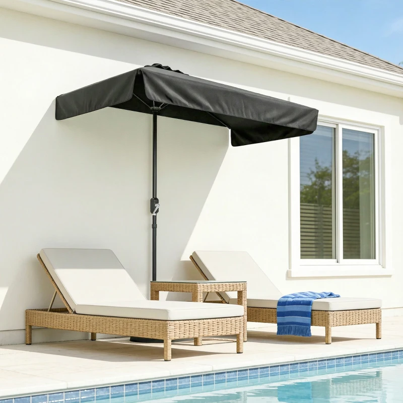 Outsunny 7.5ft Half Umbrella Semi Round Patio Parasol with Crank Handle, Top Vent for Garden, Balcony- NO BASE INCLUDED, Black