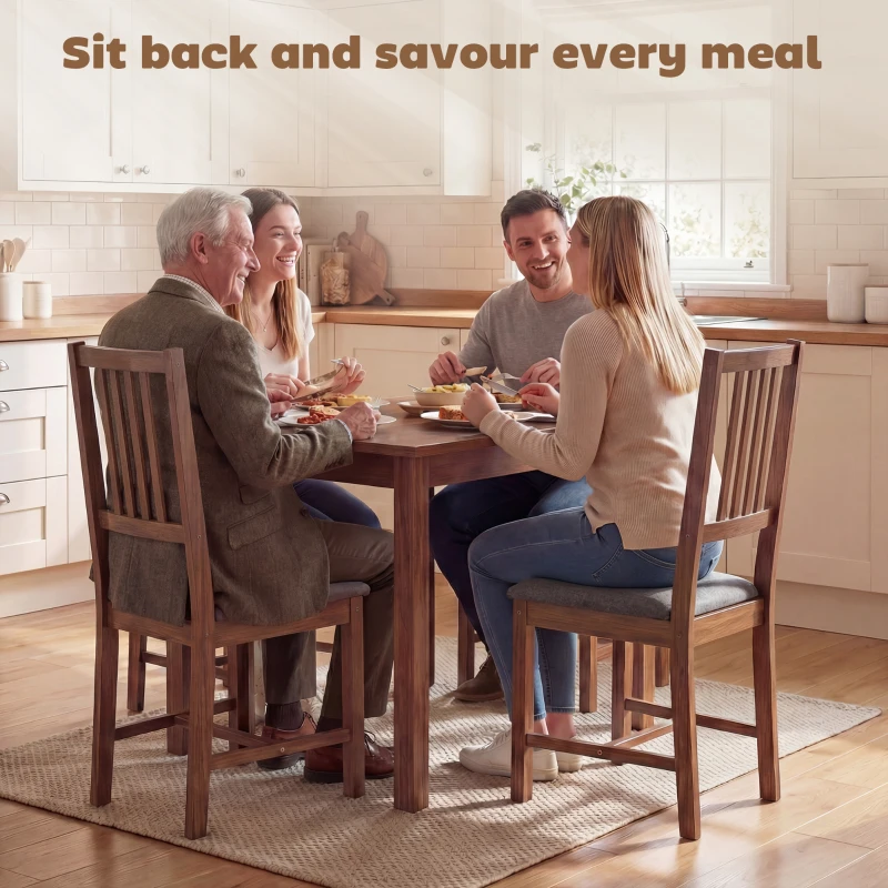 HOMCOM Set of 4 Dining Chairs, Upholstered Dining Room Chairs with Rubberwood Legs and Slat Backrest for Kitchen, Gray