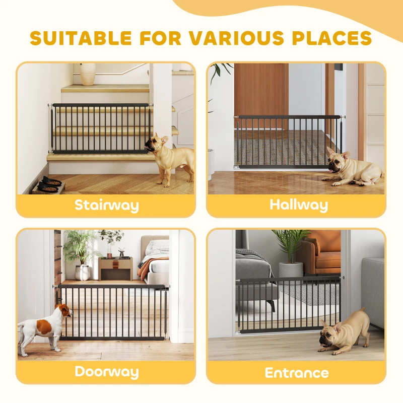 PawHut 26"-37" Dog Gate, Adjustable Pet Gate, Fits 18" Tall with 2 Extension, Pressure Mount Kit for Stairs and Doorways, Black