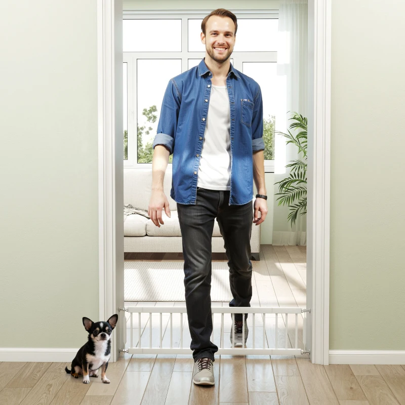 PawHut 26"-37" Dog Gate, Adjustable Pet Gate, Fits 10" Tall with 2 Extension, Pressure Mount Kit for Stairs and Doorways, White