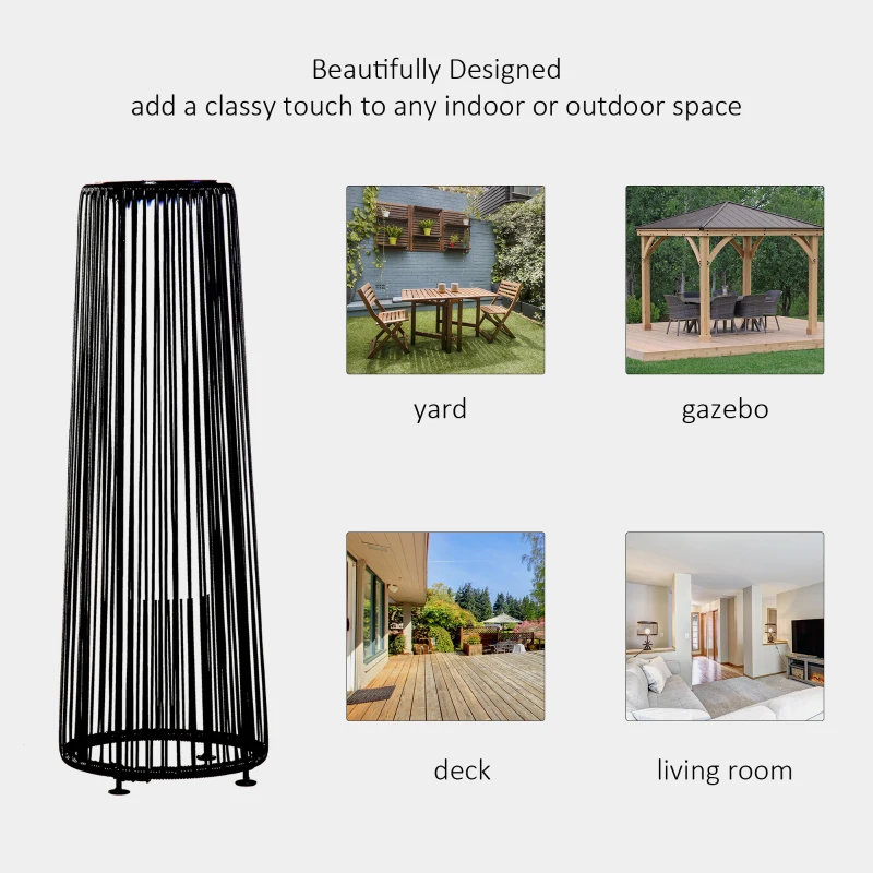 Outsunny Wicker Solar Floor Lamp, Decorative Outdoor Lamp with Auto On/Off LED Light, IP44 for Patio, Porch, Pathway, Black
