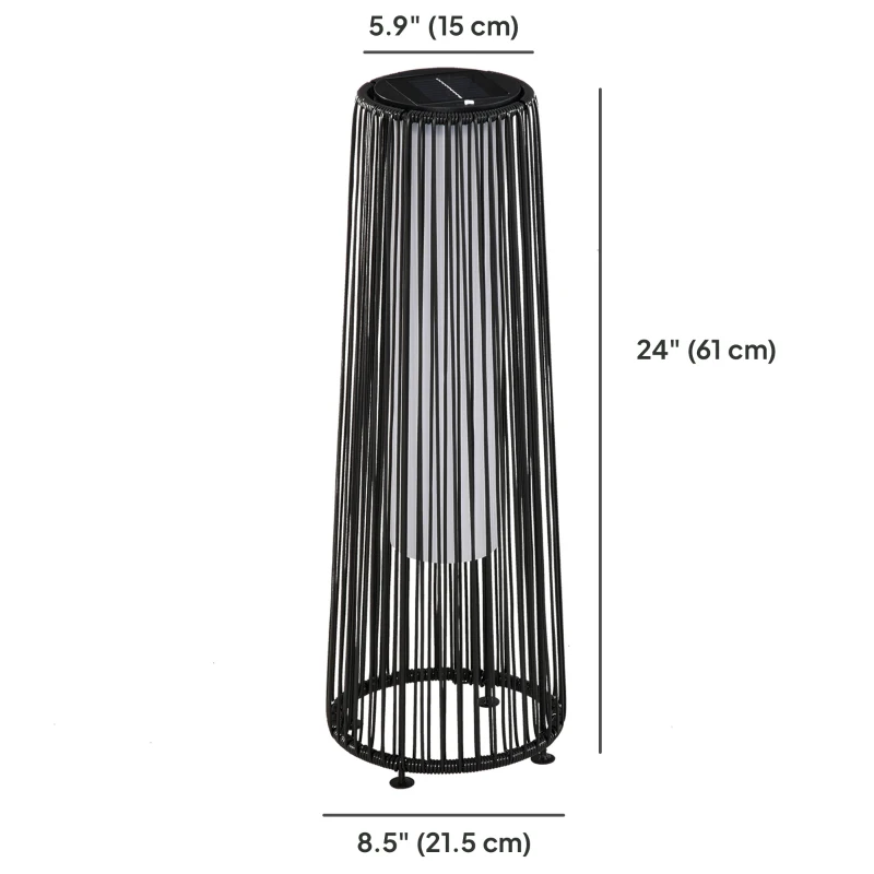 Outsunny Wicker Solar Floor Lamp, Decorative Outdoor Lamp with Auto On/Off LED Light, IP44 for Patio, Porch, Pathway, Black