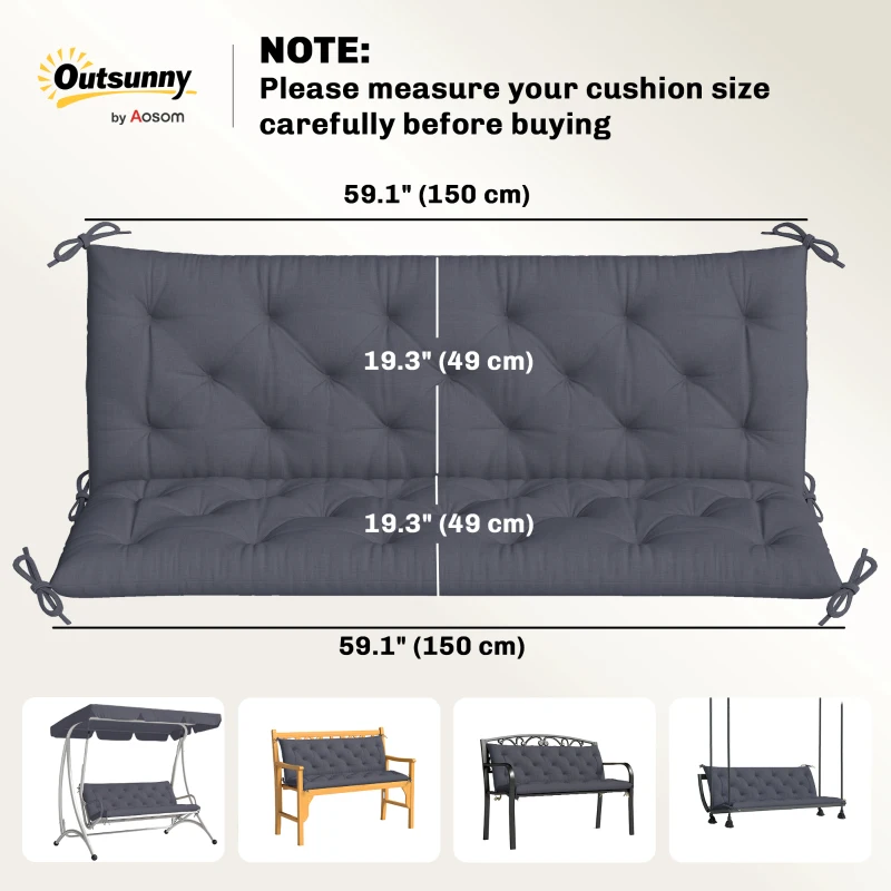 Outsunny 3 Seater Outdoor Seat Pads Bench Swing Chair Replacement Cushions Backrest for Patio Garden, Dark Grey