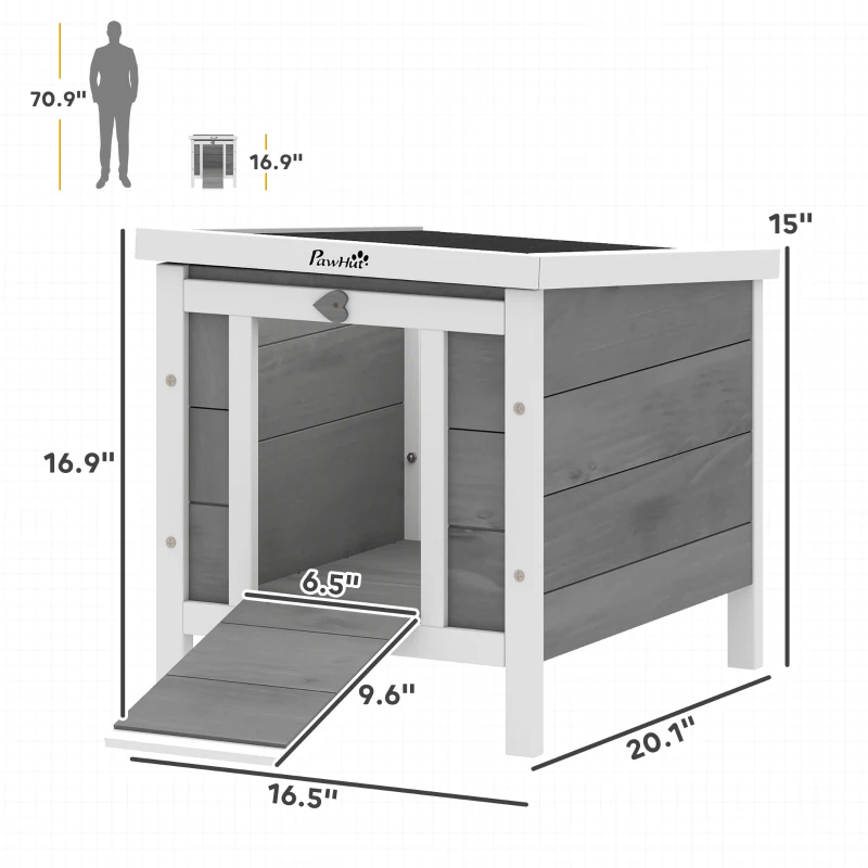 PawHut Small Wooden Rabbit Hutch Bunny Cage Guinea Pig Cage Duck House Dog House with Openable & Waterproof Roof, for Rabbits, Chickens, Ducks, Gray