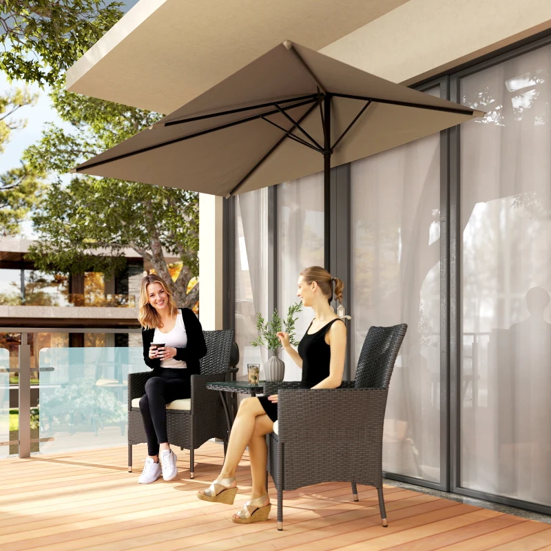 Outsunny 8ft Half Round Umbrella Outdoor Balcony Parasol Patio Garden Outdoor Window Sun Shade w/ 5 Ribs