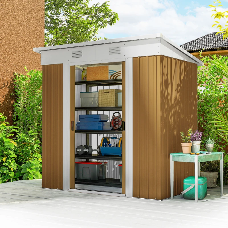Outsunny 6' x 4' Outdoor Storage Shed, Metal Garden Shed with Lockable Sliding Doors and Vents, Yellow