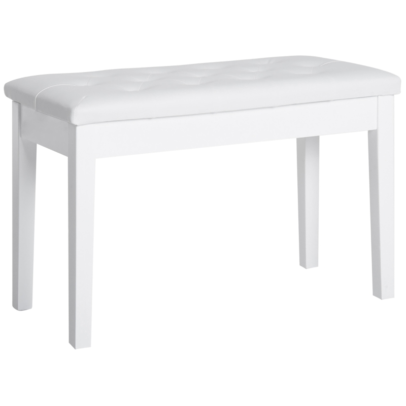 HOMCOM 30" Piano Bench with Padded Cushion and Storage, Faux Leather Keyboard Bench with Solid Wood Legs, White